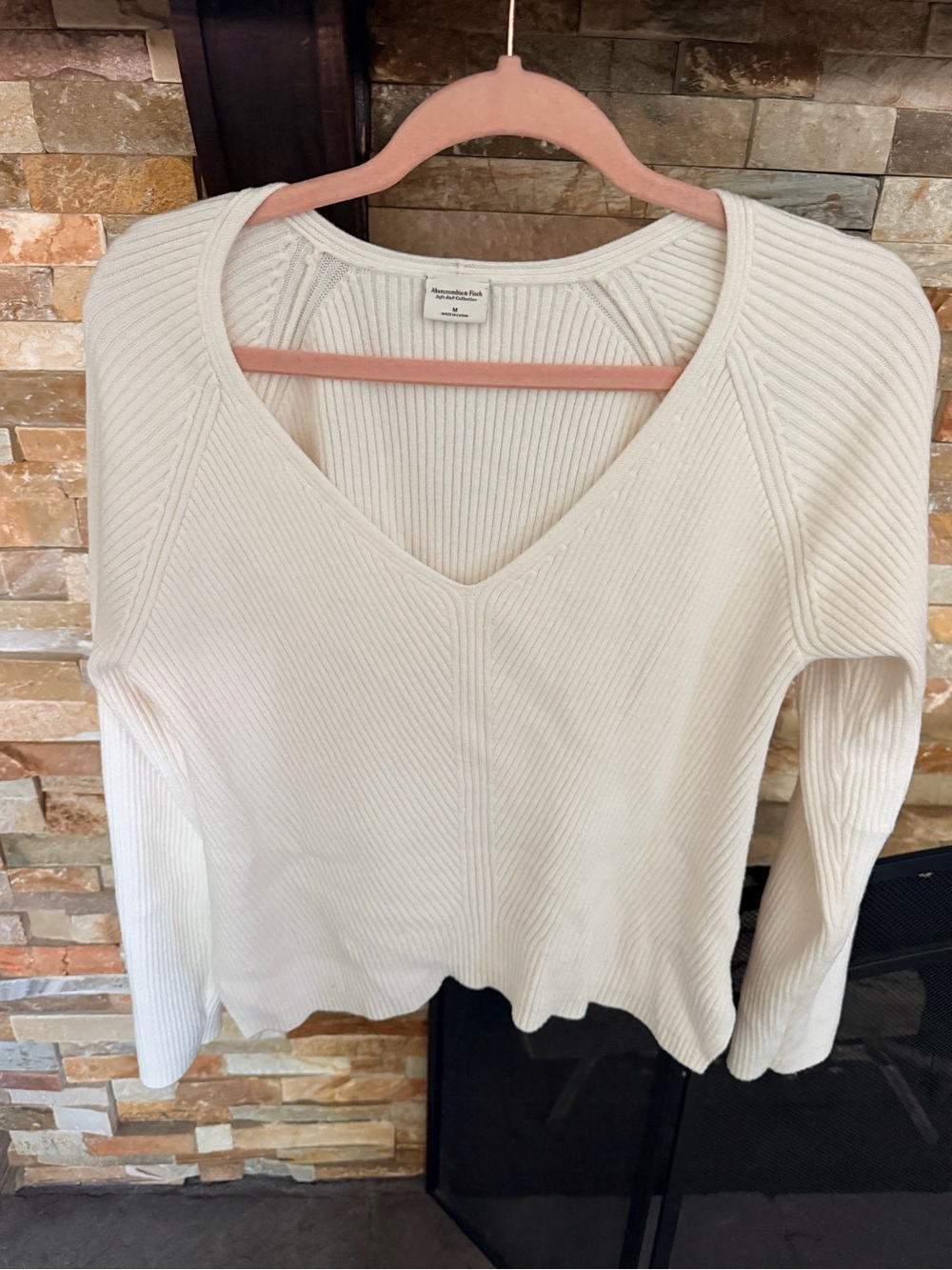 Abercrombie & Fitch Cream Ribbed V-Neck Sweater